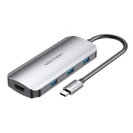 Vention TODHB Docking Station Hub USB-C con HDMI 4K, 3x USB 3.0 y PD 100W, Gris